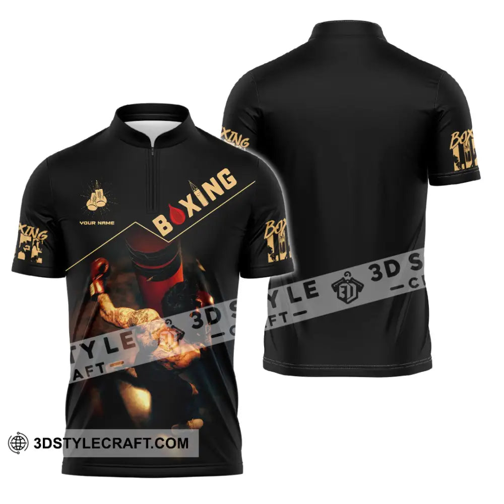 Unisex Shirt Custom Name Boxing Long Sleeve T-Shirt Zipper Polo / S T-Shirt