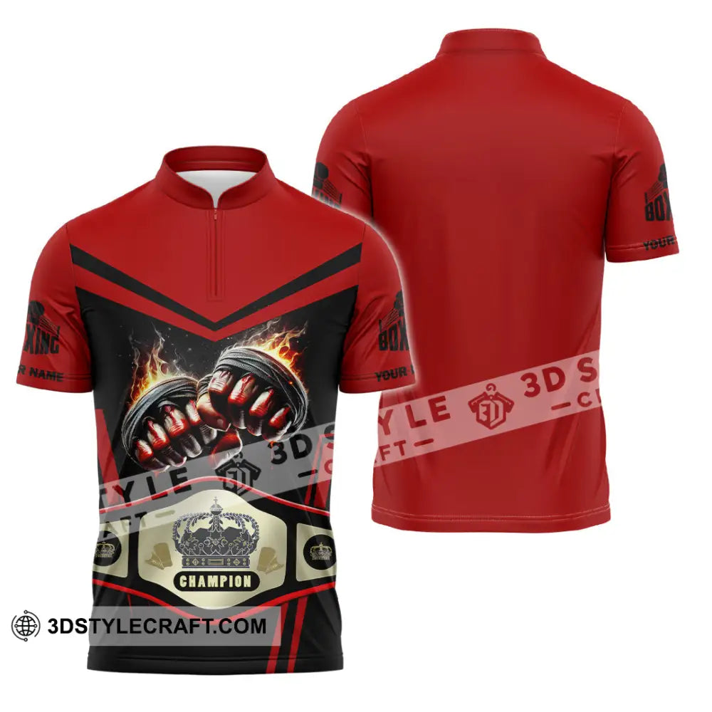 Unisex Shirt Custom Name Boxing Long Sleeve T-Shirt Zipper Polo / S T-Shirt