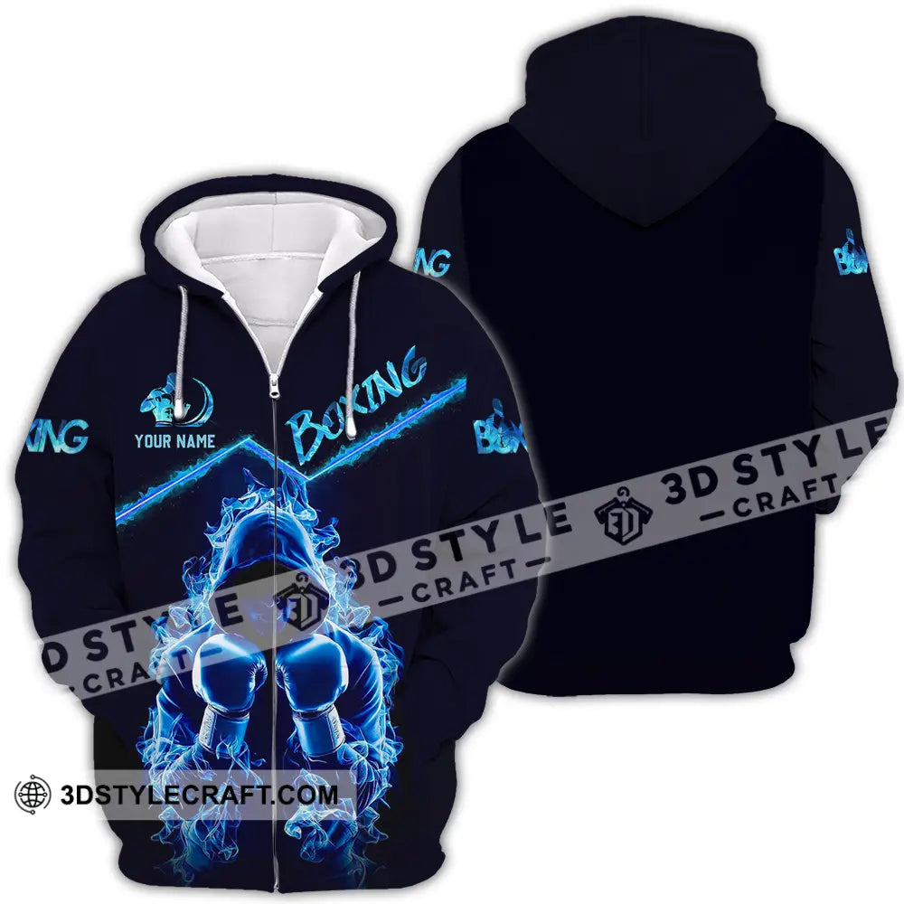 Unisex Shirt - Custom Text Boxing Blue Zipper Hoodie / S T-Shirt