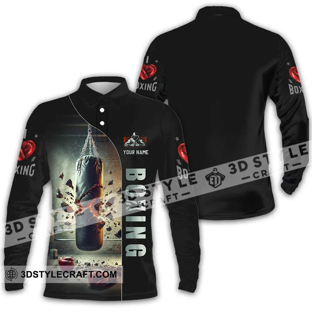Unisex Shirt - Custom Text Boxing Long Sleeve Polo / S T-Shirt