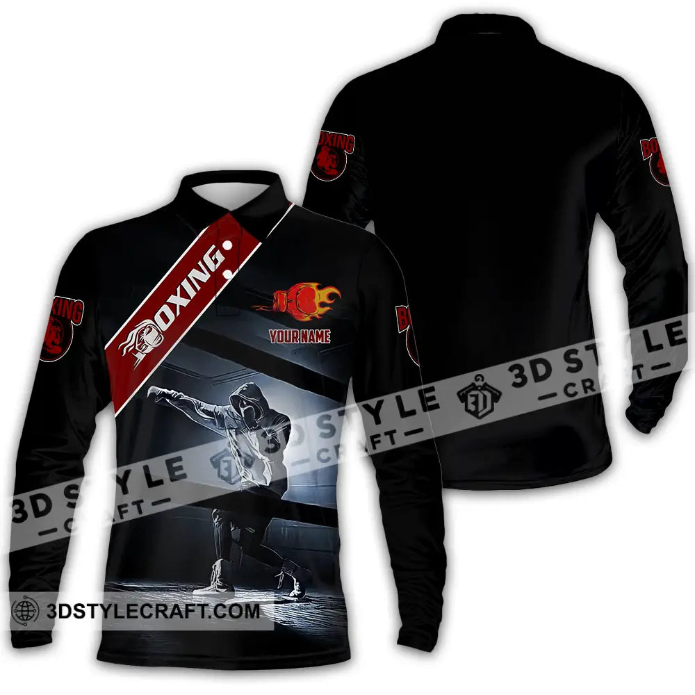 Unisex Shirt - Custom Text Boxing Long Sleeve Polo / S T-Shirt