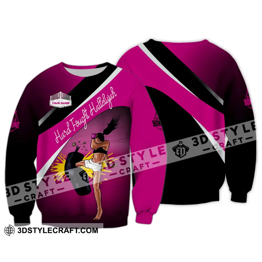 Unisex Shirt - Custom Text Kick Boxing Hard Fought Hallelujah Long Sleeve / S T-Shirt